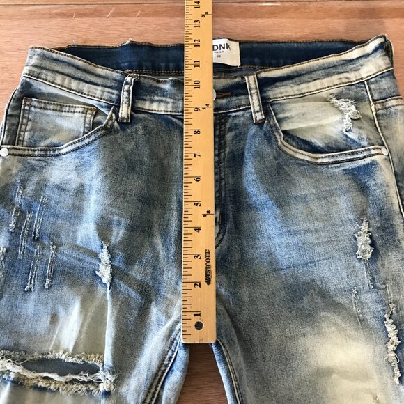 KDNK Straight Jeans Men 32x31 Blue Mid Rise Distressed Ankle Zip Stretch 16489 - Picture 9 of 12